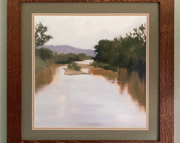 River Journey by Megan Lightell Mission Style Art in Quartersawn Oak Frame