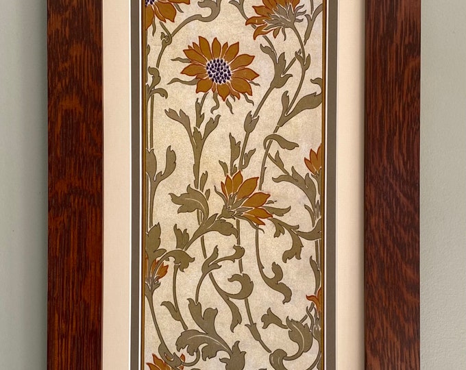 Nouveau Helianthus in Oak Mission Style Art in Quartersawn Oak Frame