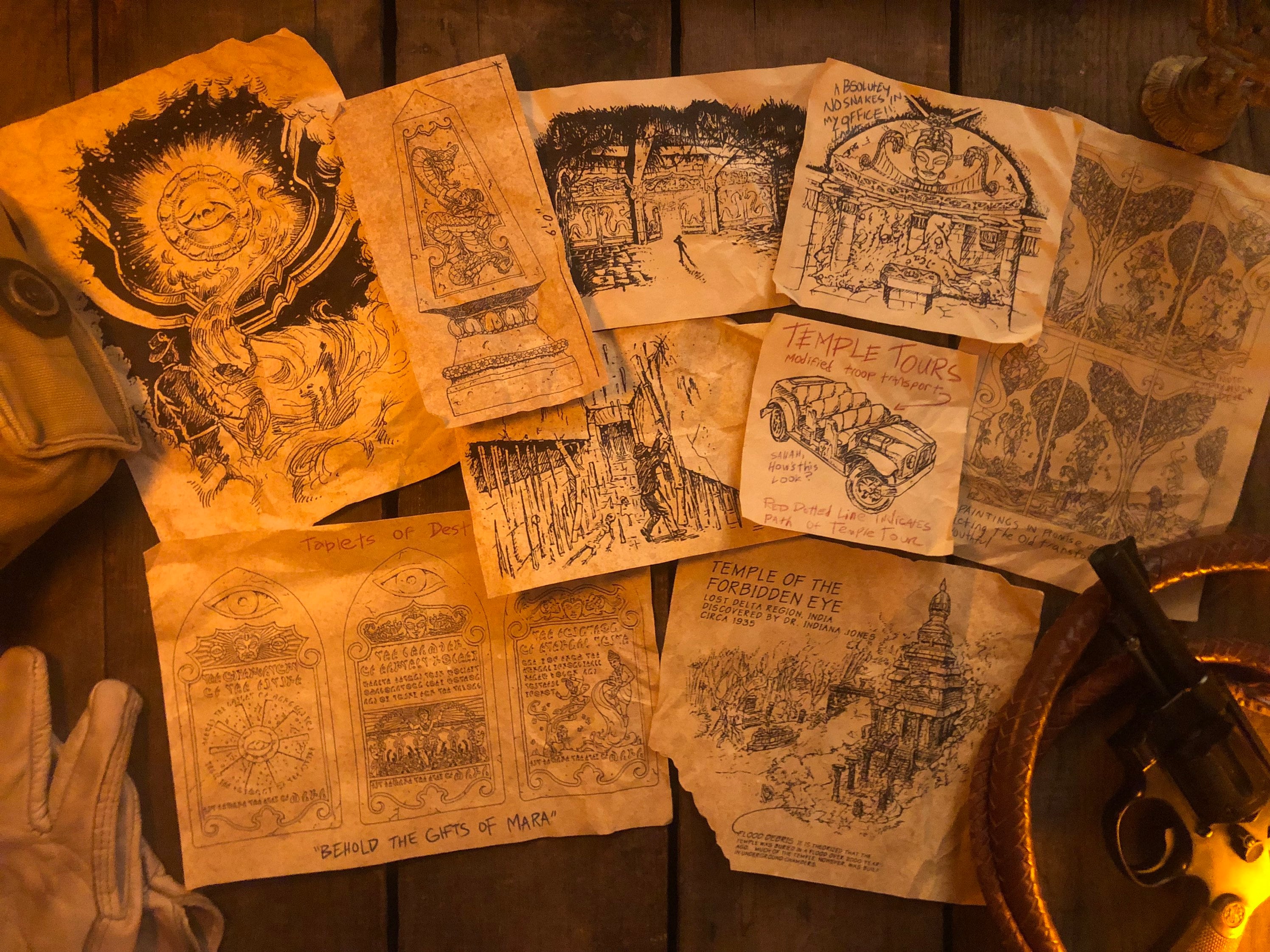 Indiana Jones Temple of the Forbidden Eye Office Bulletin Board EXTRA Drawings and Diagrams
