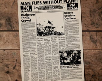 Rocketeer Newspaper Front Page Matte Poster | Man Flies Without Plane