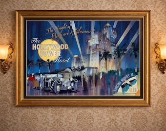Tower of Terror "Hollywood Tower Hotel" Vintage Billboard Advertisement Replica poster, Matte Horizontal Poster
