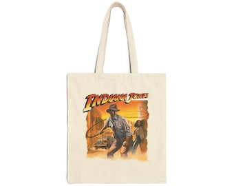 Adventures of Indiana Jones Game Art Graphic Tote Bag | Adventure movie logo canvas