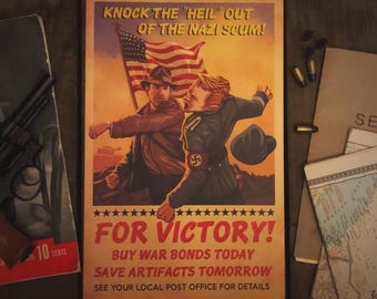 Indiana Jones For Victory WWII Propaganda Poster Matte Vertical Poster 12x18 and 24x36 | Historical War Bonds Artwork