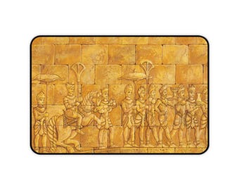 Indiana Jones Adventure Temple of the Forbidden Eye Ancient Relief Carving Desk Mat | Historical Wall Sculpture Pattern