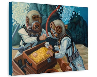 Divers in Vintage Helmets Playing Cards Canvas