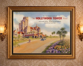 Tower of Terror "Hollywood Tower Hotel" Vintage Billboard Advertisement Version Two Replica poster, Matte Horizontal Poster