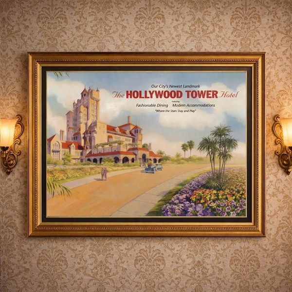 Tower of Terror "Hollywood Tower Hotel" Vintage Billboard Advertisement Version Two Replica poster, Matte Horizontal Poster