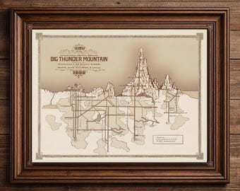 Big Thunder Mountain vintage attraction map poster | theme park map matte horizontal