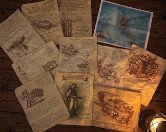 20,000 Leages Under the Sea Captain Nemo Maps and Paper Notes Set