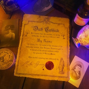 Certidão de óbito personalizável da mansão assombrada da Disney