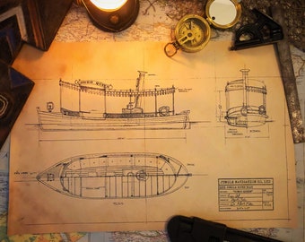 Disneyland Jungle Cruise Congo Queen Blueprint Rolled Canvas Print