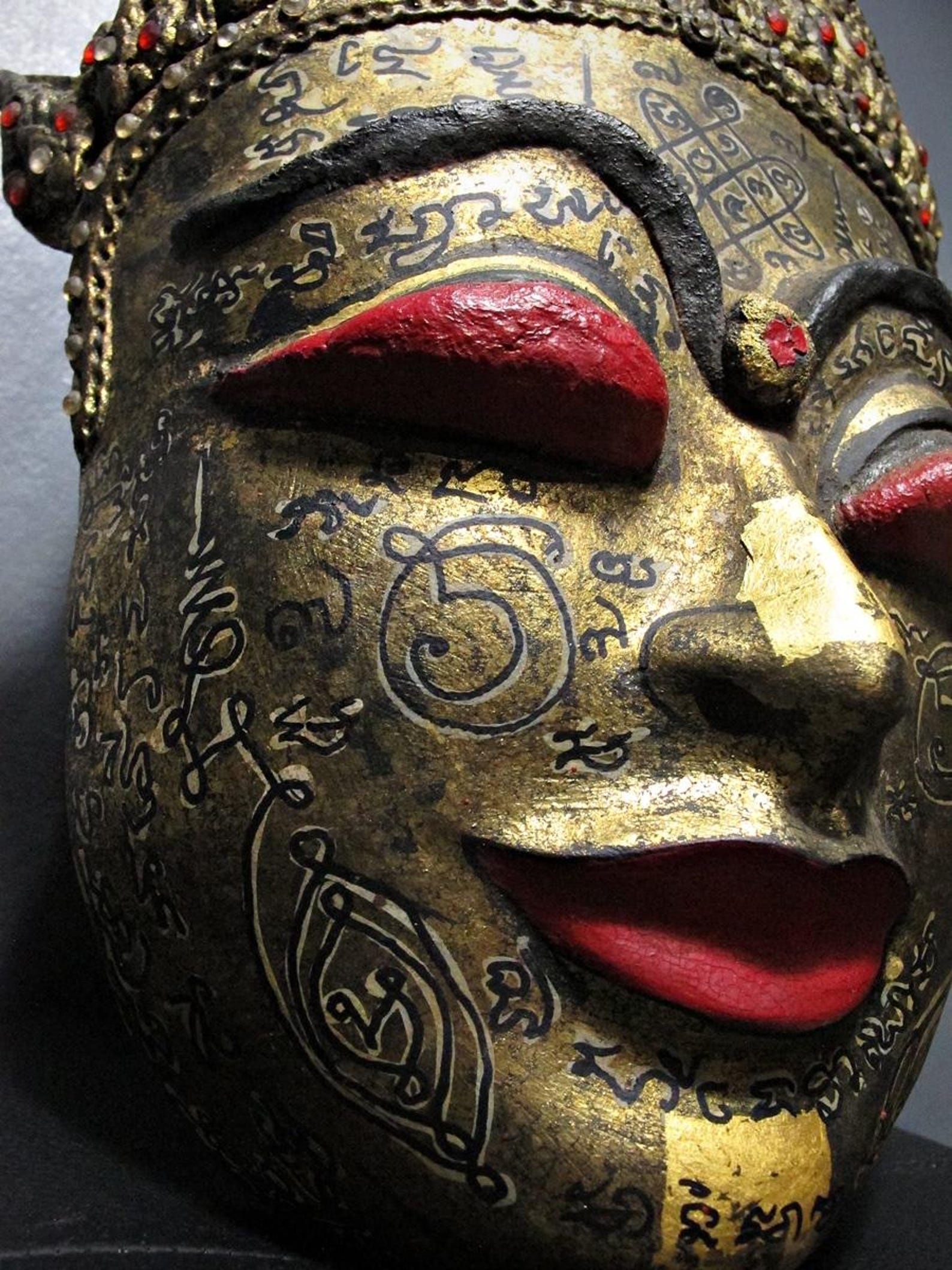 Occult Ritual Mask Rare Thai Occult Ngang Spirit Mask, Red Eyes, Yant Inscription, Khmer ...