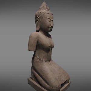 Ancient Khmer Sculpture – Sandstone Figure of Prajnaparamita, Angkor Bayon Style Art Antique Stone Hand-Carved