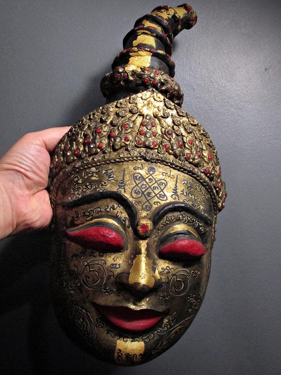 Rare Thai Occult Ngang Spirit Mask, Red Eyes, Yant Inscription, Khmer ...