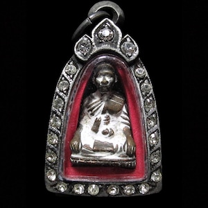 Vintage Bronze Statue Phra LP Somchai, Wat Thepsirin Bangkok 1977, Thai Vintage Amulet Buddhist Pendant, Sacred Monk Figure