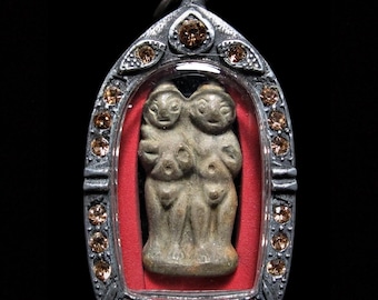Kanha-Chalee Twin Brothers LP Tae Wat Sam Ngam Early Era Thai Amulet Talisman, Thai Vintage Buddha Amulet Sacred Buddhist Talisman Pendant