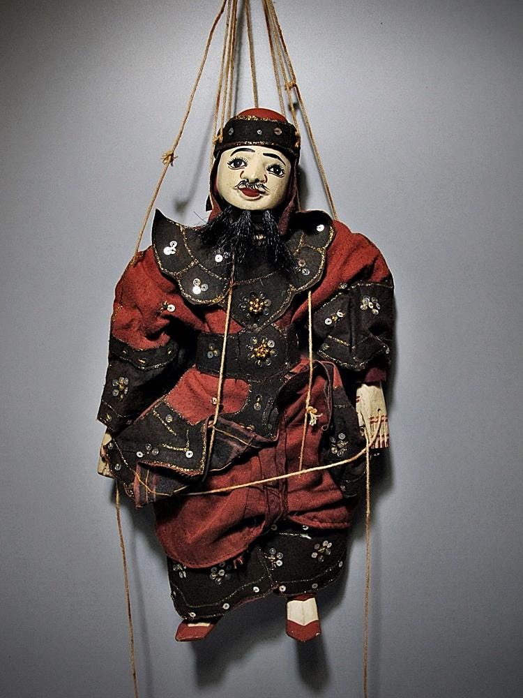 Vintage Burmese Zawgyi Marionette Wood Puppet Hand Embroidered Yoke ...