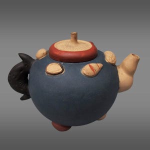 Unique Artistic Blue Yixing Zisha Teapot Hand-Made Sand Pottery Signed Collector’s Piece
