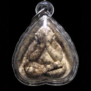 Phra Pidta Pho Leaf Shape, Back Yant Duang Talisman, Pim Lek, LP Toh Wat Pradu Chimplee BE2523, Thai Vintage Buddha Amulet Buddhist Pendant