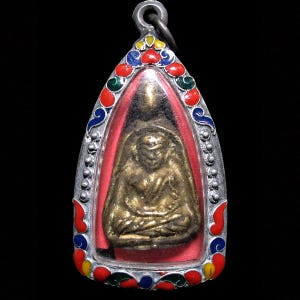 Antique LP Ngern Statue, Sam Kler Pim Jorb Lek, B.E.2462 Wat Bangklan, Thai Amulet Buddha Pendant