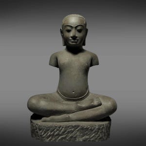 Ancient Khmer Sandstone Sculpture – King Jayavarman VII in Meditation, Angkor Wat Style Antique Sculpture Stone Hand-Carved