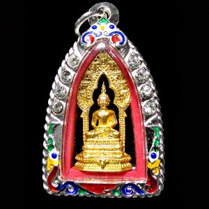 Gold Phra Nirantrai Buddha, Wat Niwet Thammaprawat Temple, Thai Amulet, Royal Buddhist Sacred Pendant