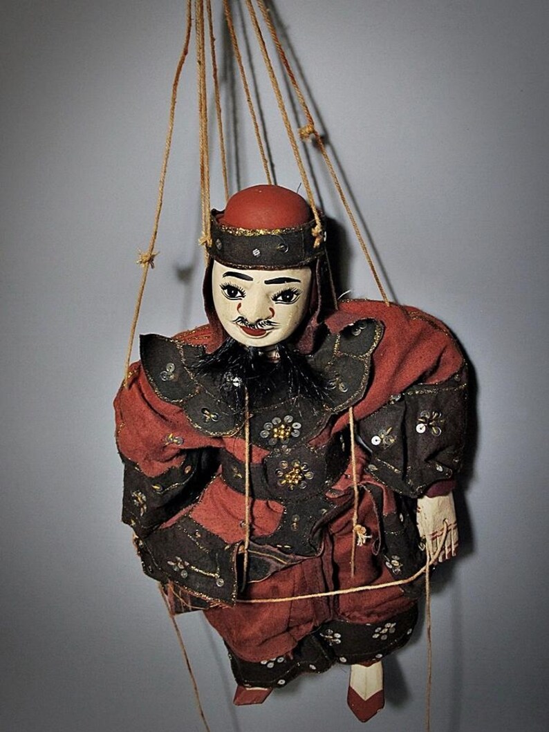 Vintage Burmese Zawgyi Marionette Wood Puppet Hand Embroidered Yoke ...