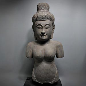 Ancient Khmer Sandstone Torso of Uma – Baphuon Style, Angkor Art Sculpture Antique Stone Hand-Carved