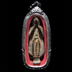 Rare Item! Standing Phra Pidta Wood Carved Yant Inscribed 1907, Blessed by LP Rod Wat Konon, Thai Buddha Amulet Buddhist Talisman Pendant