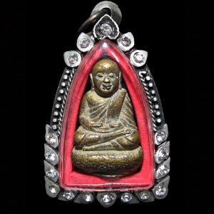 Bronze LP Ngern Bao Thoub Model Amulet, Wat Tha Nang, Thai Vintage Buddha Talisman Pendant