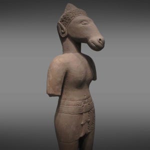 Khmer Sandstone Vajimukha Sculpture – Horse Head Deity Figure, Banteay Srei Style, Pre-1800 Vishnu Avatar, Art Antique Stone Hand-Carved