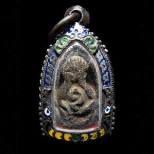 Phra Pidta Belly &#39;Au&#39; Shaped Type, LP Chan Wat Ban Yang 1942, Thai Antique Buddha Amulet, Buddhist Pendant