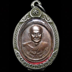 LP Parn Wat Bang Nom Kho Coin Amulet, Nawaloha Alloy, BE2538 (1995), Thai Vintage Buddhist Talisman Pendant