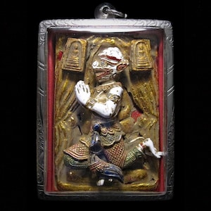 Massief met Hanuman-kristal versierd amulet groot formaat, gezegend door Somdej Toh, Thaise heilige talisman-boeddhahanger