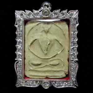 Phra Somdej Khao Buang (Large Size), LP Phueak Wat King Kaew B.E.2493, Thai Vintage Buddha Amulet Buddhist Pendant