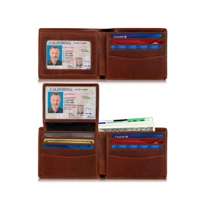 SERMAN BRANDS Cartera RFID con ventana de identificación para hombre, tapa superior plegable, cartera de viaje de capacidad extra (Canyon Red Executive)