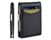 SERMAN BRANDS Money Clip Wallet - Mens Wallets slim Front Pocket RFID Blocking Card Holder Minimalist Mini Bifold Full Grain -Charcoal Black