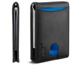 SERMAN BRANDS- RFID Blocking Bifold Slim Genuine Leather Thin Minimalist Front Pocket Wallets for Men Money Clip (Charcoal Black 1.S)