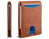 SERMAN BRANDS- RFID Blocking Bifold Slim Genuine Leather Thin Minimalist Front Pocket Wallets for Men Money Clip (Dark Caramel 1.S)