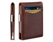SERMAN BRANDS Money Clip Wallet - Mens Wallets slim Front Pocket RFID Blocking Card Holder Minimalist Mini Bifold Full Grain - Canyon Red