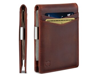Slim RFID Front Pocket Minimalist Leather Wallet,Blue Van gogh Secure Credit Card Holder,Cash Money Clip