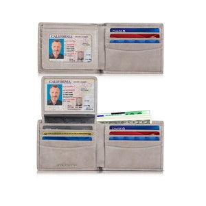 SERMAN BRANDS Cartera RFID con ventana de identificación para hombre, tapa superior plegable, cartera de viaje de capacidad extra (ejecutivo gris pizarra)