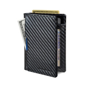 Cartera de Viaje con Bloqueo RFID, Carteras Plegables Delgadas de Cuero Genuino con Bolsillo Frontal Minimalista y Delgado para Hombres, Billetera - Negro Moderno 5.0