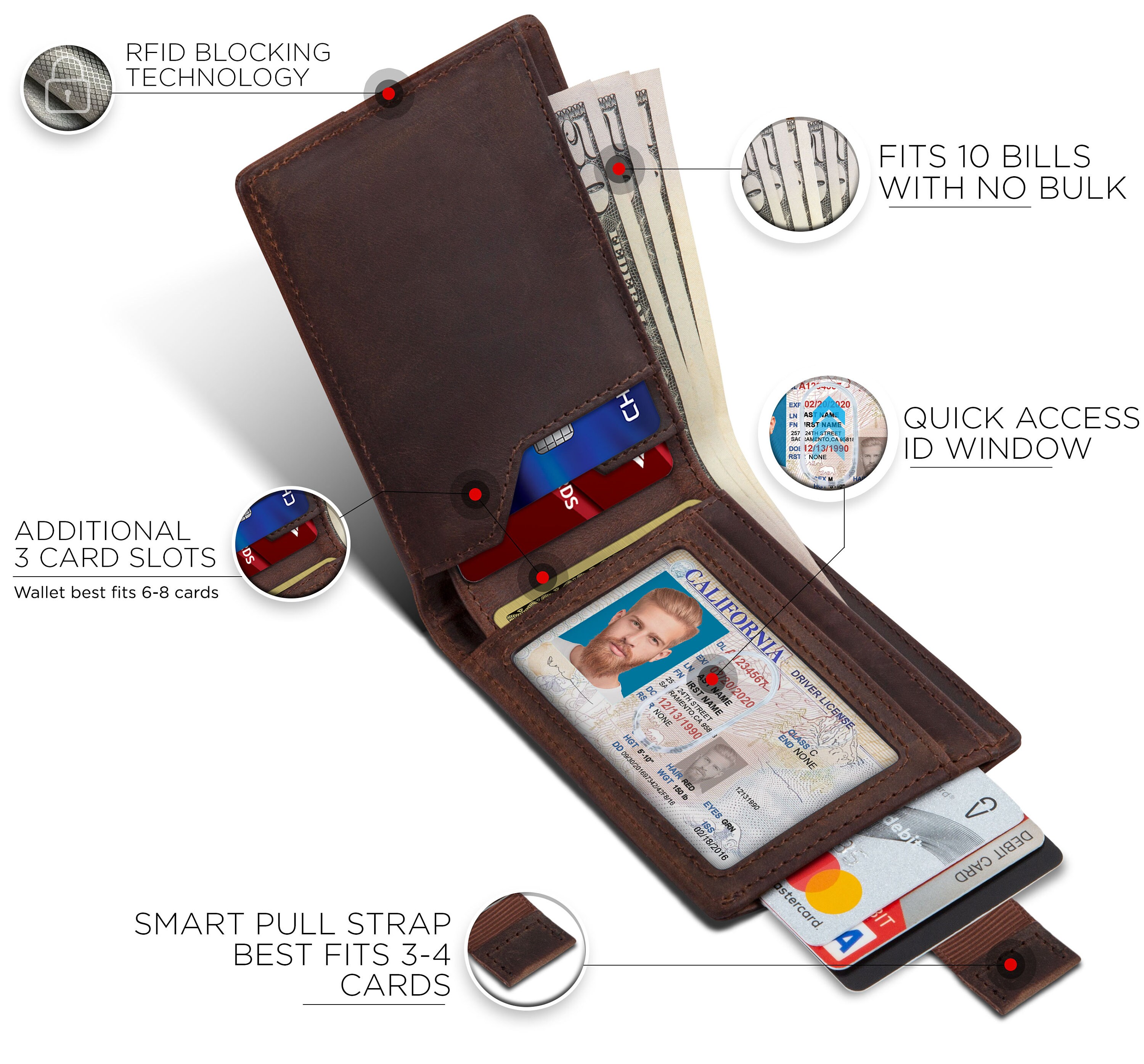 Genuine Leather Slim Bifold Wallet With RFID Blocking – Front Pocket Card Case