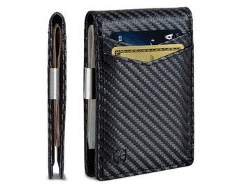 Money Clip Wallet - Mens Wallets slim Front Pocket RFID Blocking Card Holder Minimalist Mini Bifold Full Grain - Modern Black