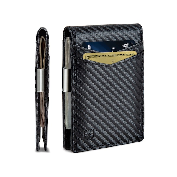 SERMAN BRANDS Money Clip Wallet - Mens Wallets slim Front Pocket RFID Blocking Card Holder Minimalist Mini Bifold Full Grain - Modern Black
