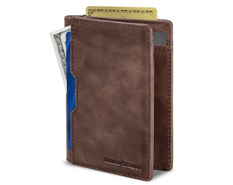 Travel Wallet RFID Blocking Bifold Slim Genuine Leather Thin Minimalist Front Pocket Wallets for Men Billfold - Morning Roast 5.S