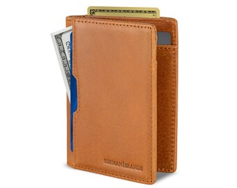 Portafoglio Uomo In Pelle Sottile E Minimalista Con Blocco RFID - Colore Carbonio E Arancione