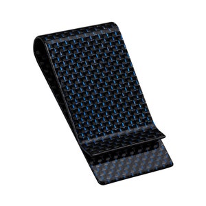 Monedero con clip para billetes de fibra de carbono auténtica, tarjetero para efectivo, diamante azul/negro brillante