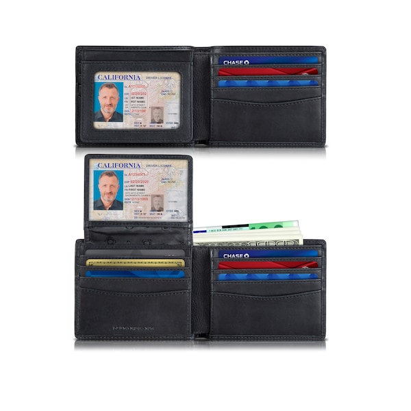 SERMAN BRANDS 2 Id Window RFID Wallet for Men, Bifold Top Flip, Extra Capacity Travel Wallet (Charcoal Black Executive)